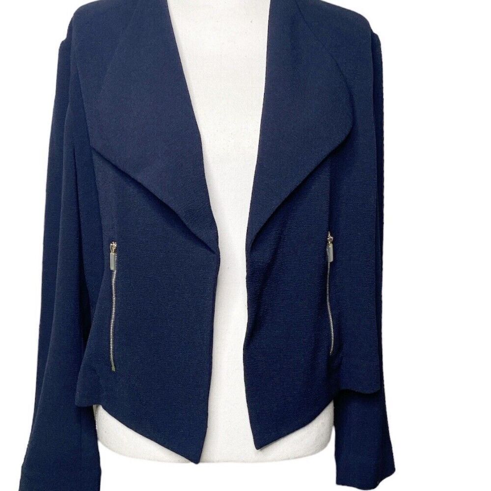 The Limited Moto Open Blazer Women Size 10  Navy Blue Waterfall Front Lightweigh